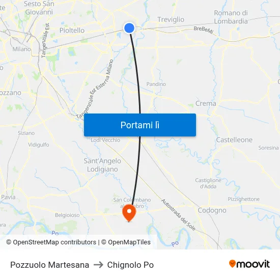 Pozzuolo Martesana to Chignolo Po map