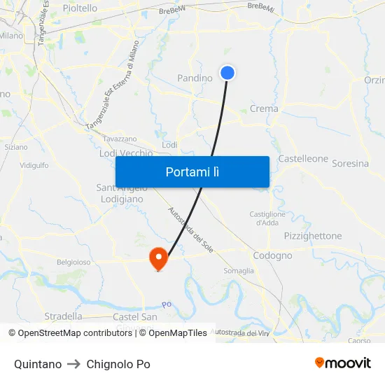 Quintano to Chignolo Po map