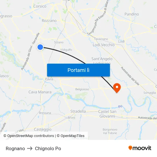 Rognano to Chignolo Po map