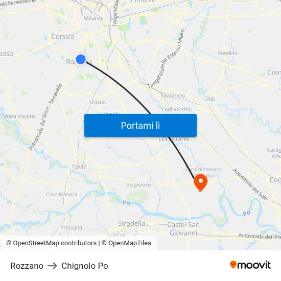Rozzano to Chignolo Po map