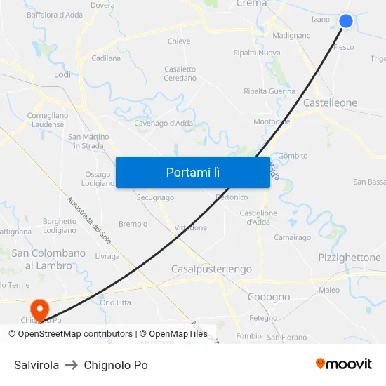 Salvirola to Chignolo Po map