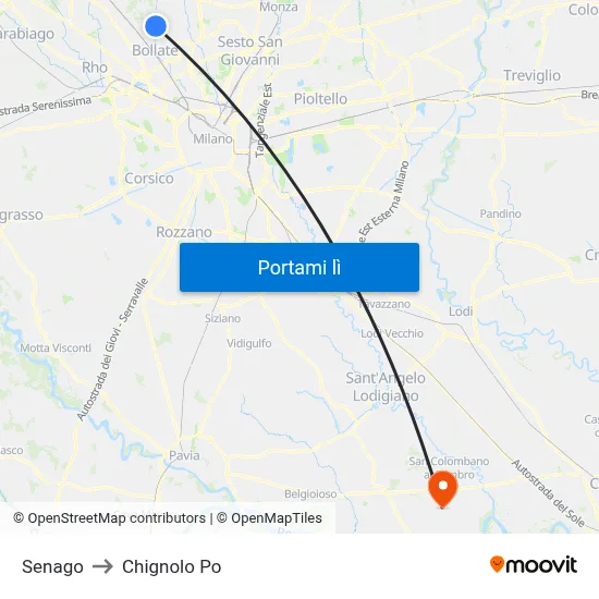 Senago to Chignolo Po map