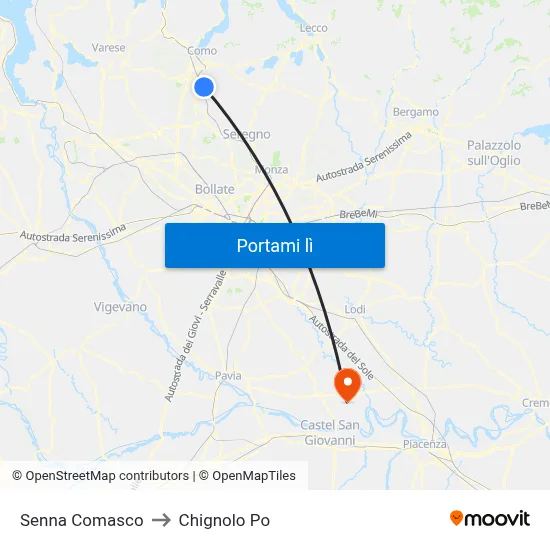 Senna Comasco to Chignolo Po map