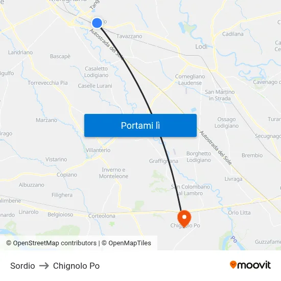 Sordio to Chignolo Po map
