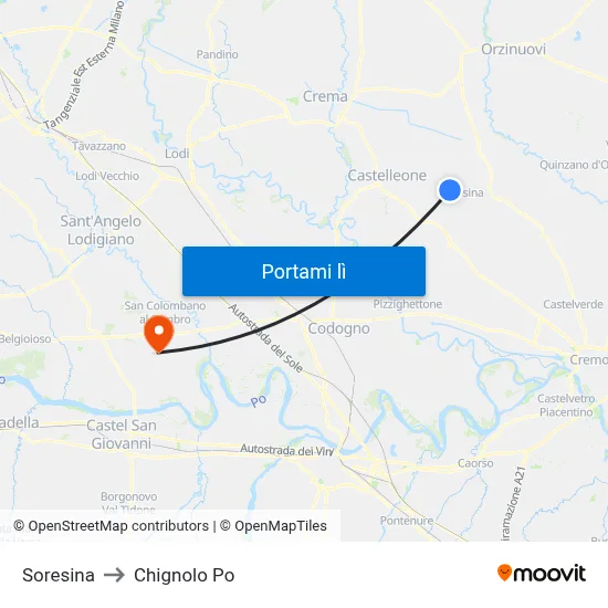 Soresina to Chignolo Po map