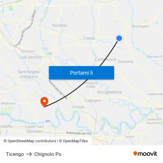 Ticengo to Chignolo Po map