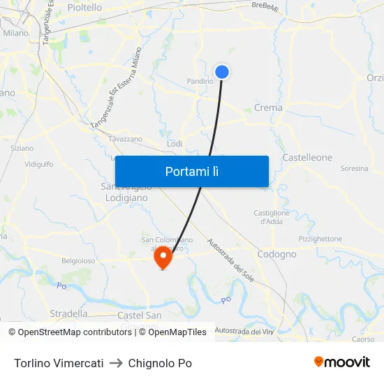 Torlino Vimercati to Chignolo Po map