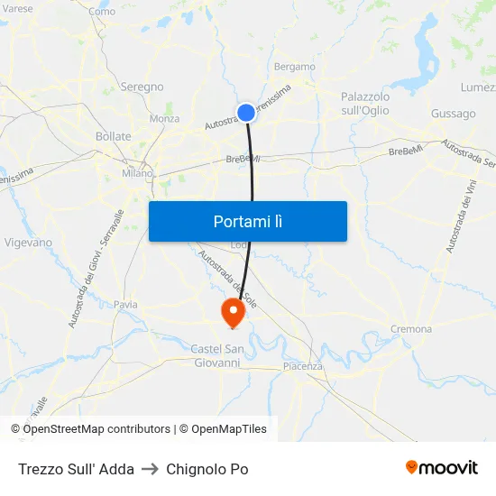Trezzo Sull' Adda to Chignolo Po map