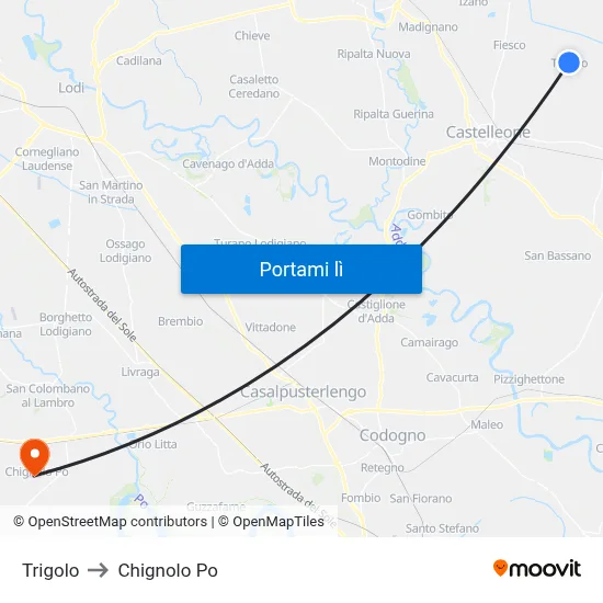 Trigolo to Chignolo Po map