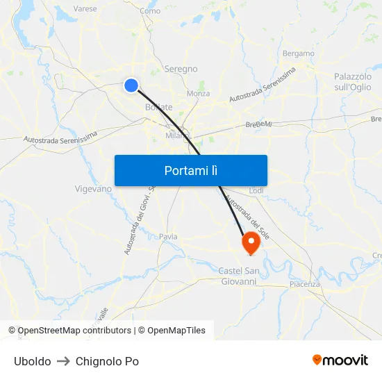Uboldo to Chignolo Po map