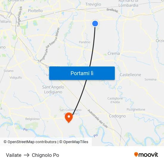 Vailate to Chignolo Po map