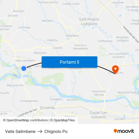 Valle Salimbene to Chignolo Po map