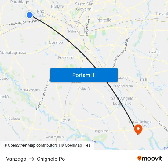 Vanzago to Chignolo Po map