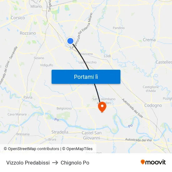 Vizzolo Predabissi to Chignolo Po map