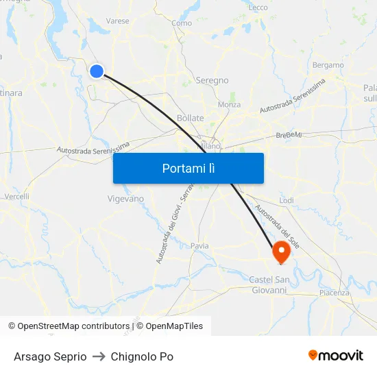 Arsago Seprio to Chignolo Po map