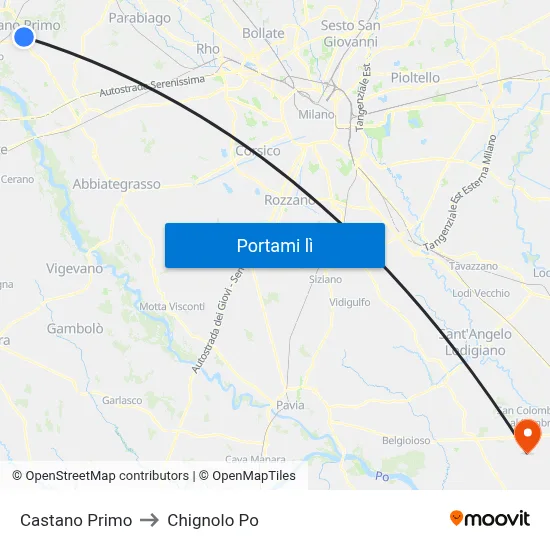 Castano Primo to Chignolo Po map