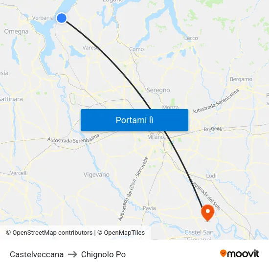 Castelveccana to Chignolo Po map