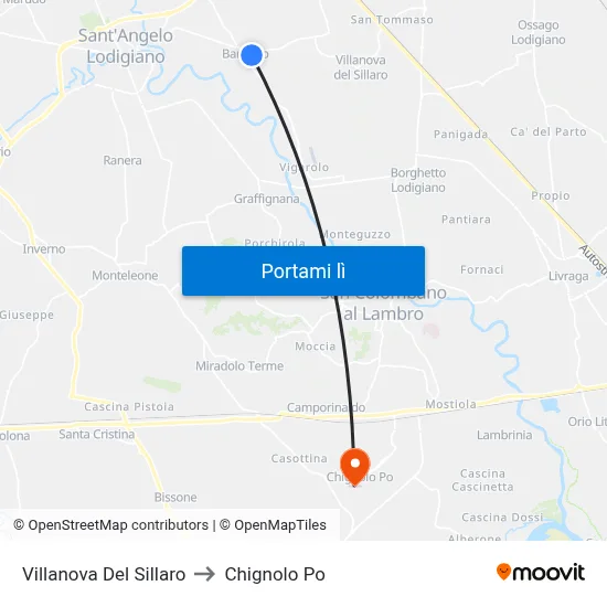 Villanova Del Sillaro to Chignolo Po map