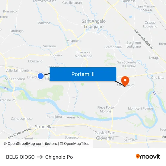 BELGIOIOSO to Chignolo Po map