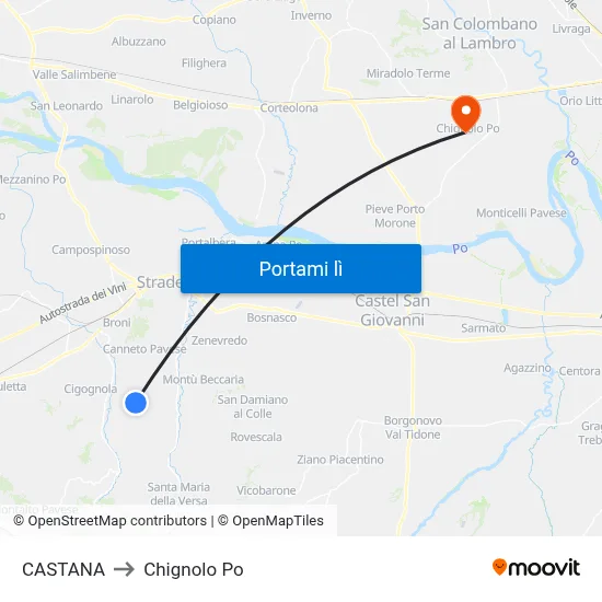 CASTANA to Chignolo Po map