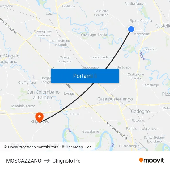 MOSCAZZANO to Chignolo Po map