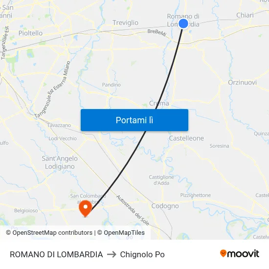 ROMANO DI LOMBARDIA to Chignolo Po map