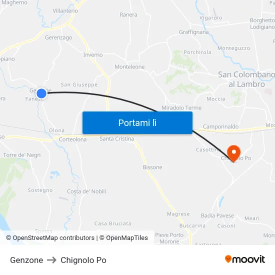 Genzone to Chignolo Po map