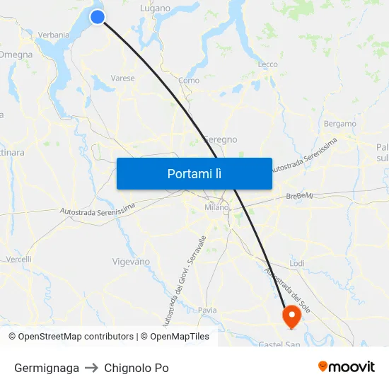 Germignaga to Chignolo Po map