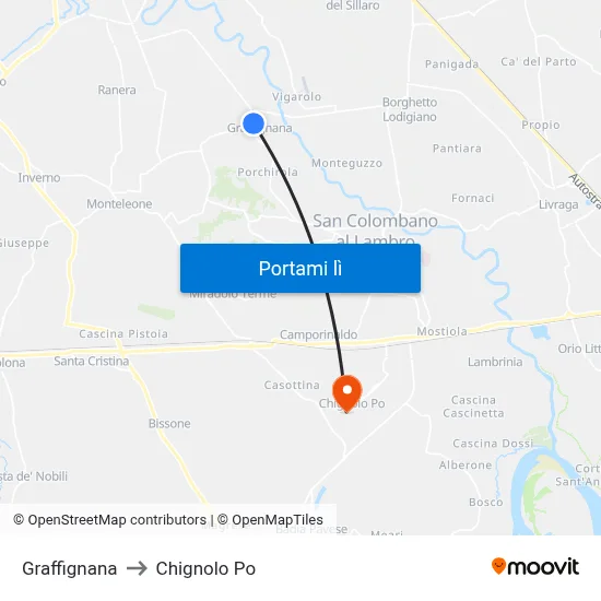 Graffignana to Chignolo Po map