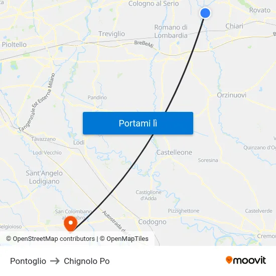 Pontoglio to Chignolo Po map