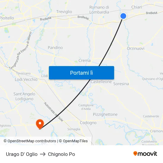 Urago D' Oglio to Chignolo Po map