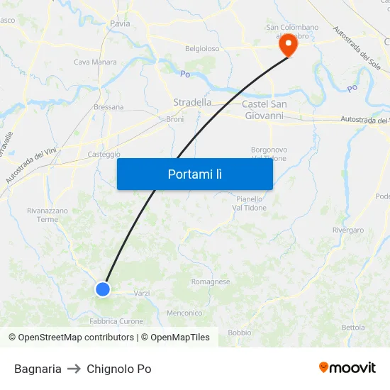 Bagnaria to Chignolo Po map