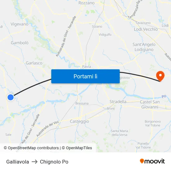 Galliavola to Chignolo Po map