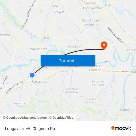 Lungavilla to Chignolo Po map