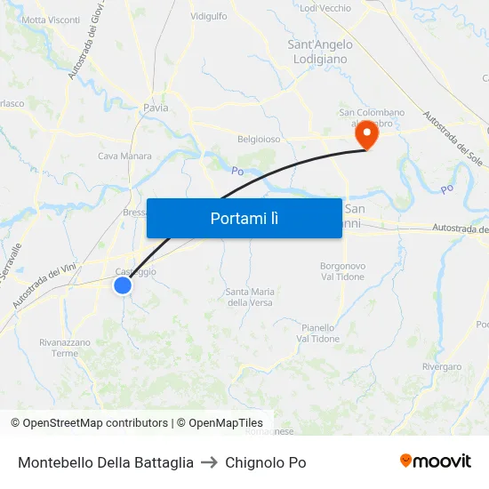 Montebello Della Battaglia to Chignolo Po map