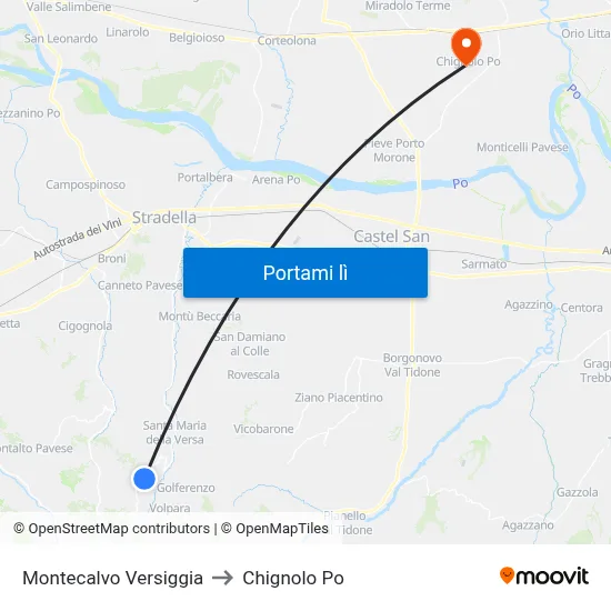 Montecalvo Versiggia to Chignolo Po map