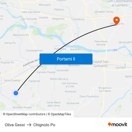 Oliva Gessi to Chignolo Po map