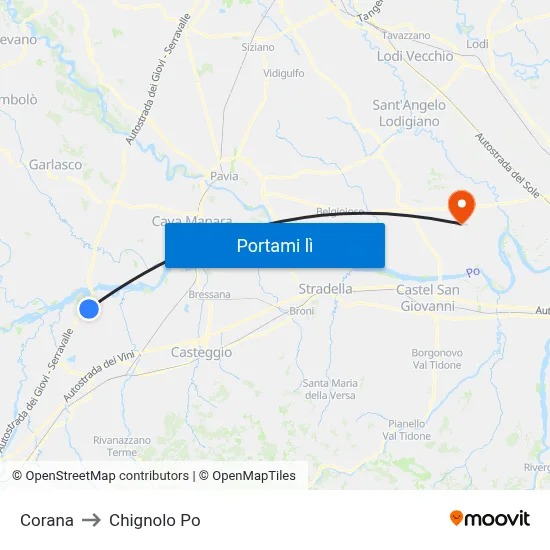 Corana to Chignolo Po map