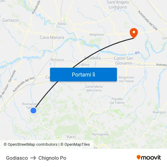 Godiasco to Chignolo Po map