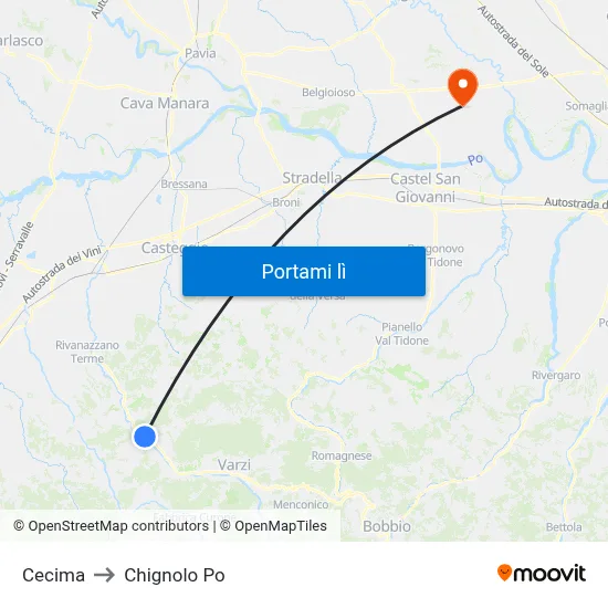 Cecima to Chignolo Po map