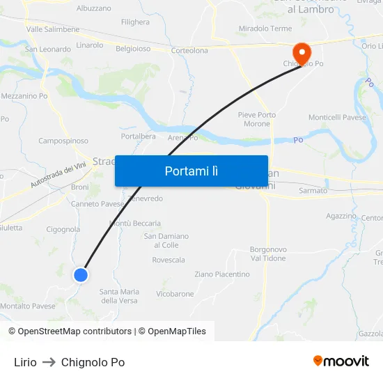 Lirio to Chignolo Po map