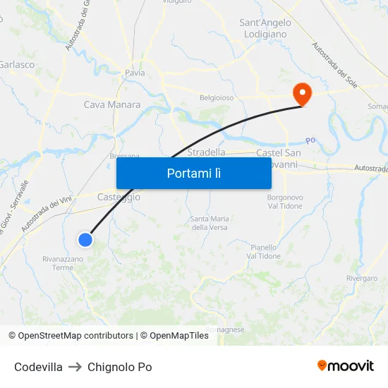 Codevilla to Chignolo Po map