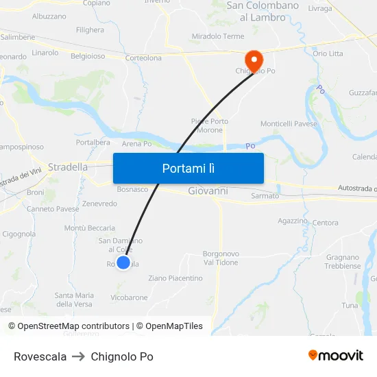 Rovescala to Chignolo Po map