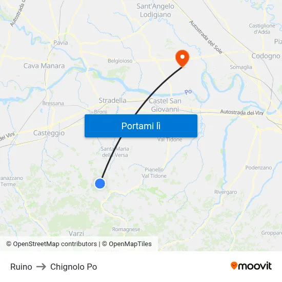 Ruino to Chignolo Po map