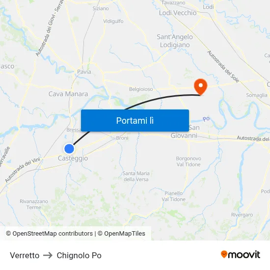 Verretto to Chignolo Po map