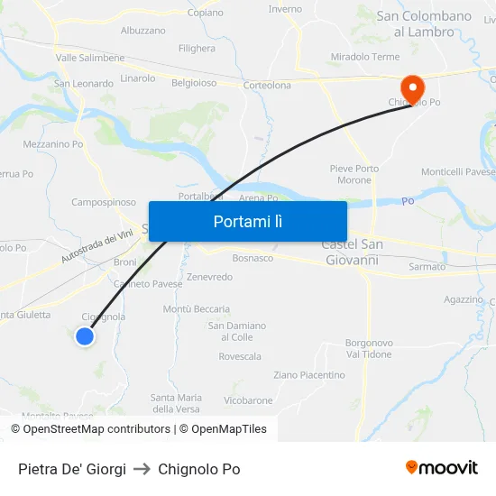 Pietra De' Giorgi to Chignolo Po map