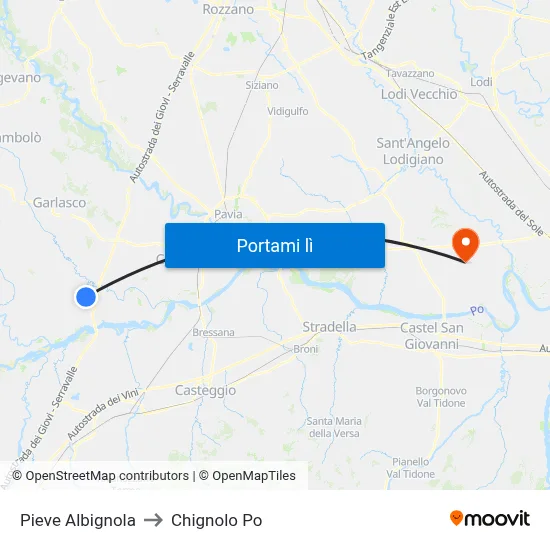 Pieve Albignola to Chignolo Po map