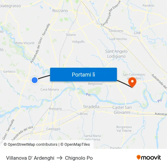 Villanova D' Ardenghi to Chignolo Po map