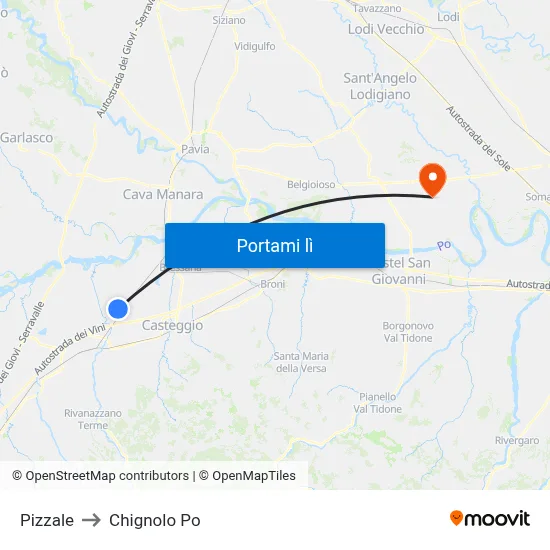 Pizzale to Chignolo Po map