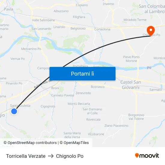 Torricella Verzate to Chignolo Po map